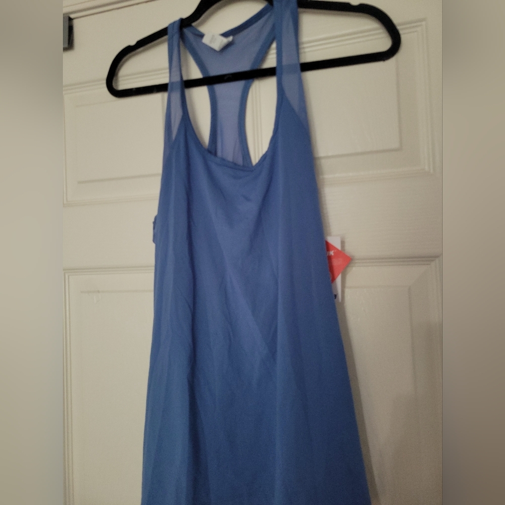 Light Blue Women's Racerback Tank Top Mesh Trim Marika Size Large Slim Fit